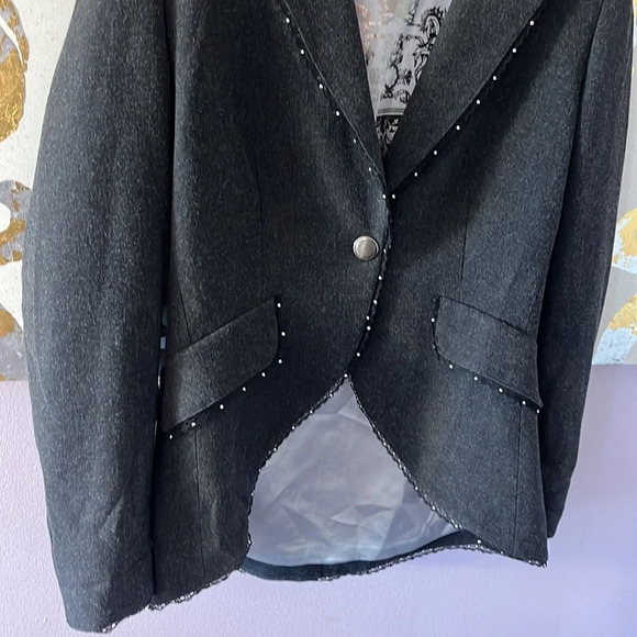 Joseph Ribhoff Size 6 Vintage Charcoal Gray Lace Gem Detail Blazer - Picture 3 of 9